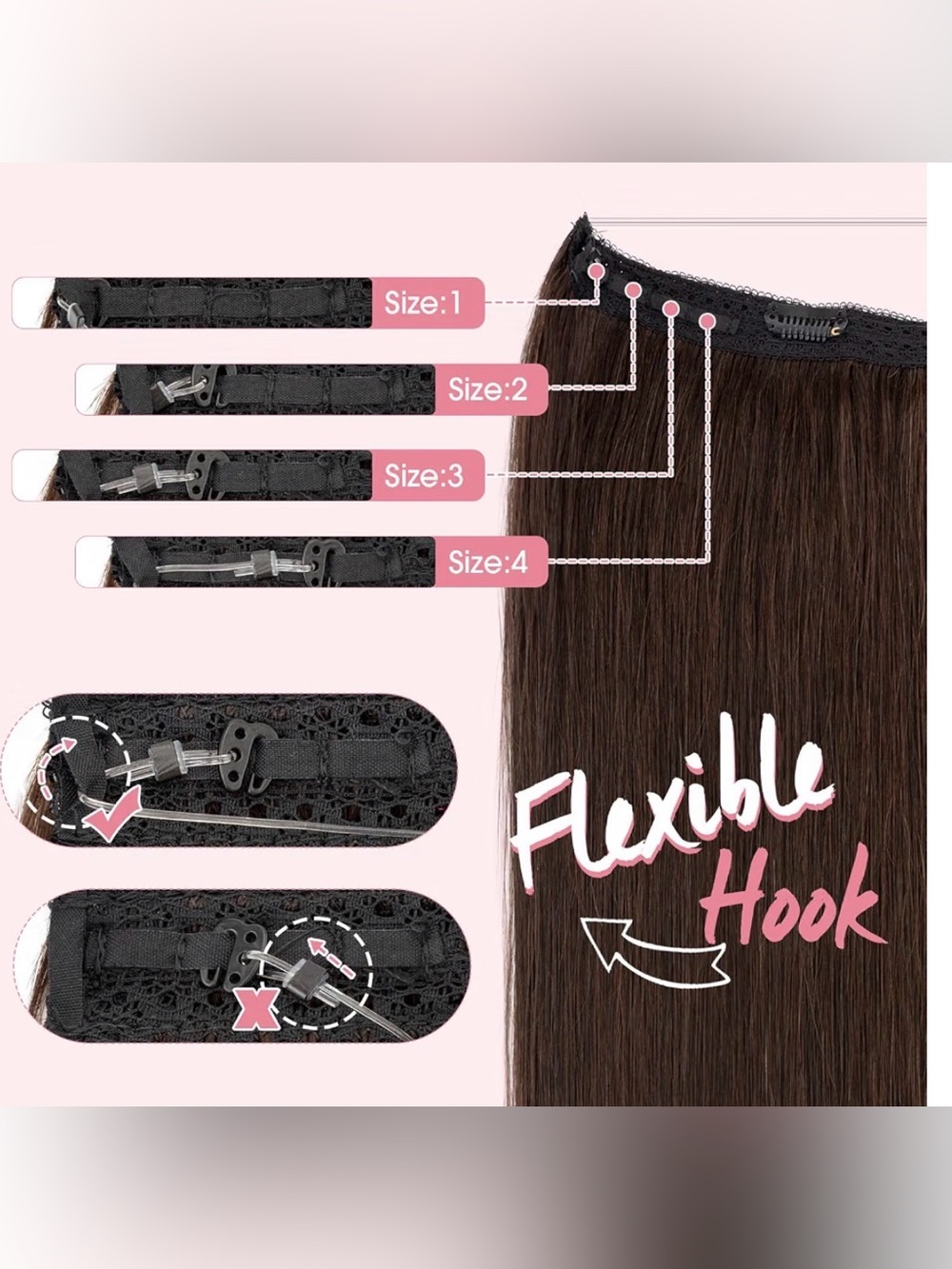 18” Dark Brown #4 Halo‎ Fishwire Clip-In Human Hair Extension 1pc #033 - Picture 5 of 14